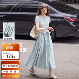 唐狮（TonLion）2026夏季新款连衣裙女蓝色高级感法式大方得体绝美【含腰带】