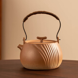 瓷牌茗茶具（cipaiming teaset）茶壶粗陶烧水壶户外酒精炉煮茶壶陶瓷围炉煮茶茶具套装 粗陶条纹古鸣壶