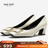 NINE WEST玖熙女鞋秋季气质高跟皮鞋女士方头单鞋子女款 NH434045FK 米白34