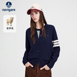 Navigare小帆船女士圆领针织开衫休闲通勤毛衣外套2334093515