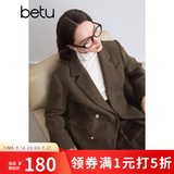 百图betu女装冬季新款毛呢外套时髦有型羊毛西装大衣女2410T24 咖啡色 XS