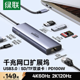 绿联Type-C扩展坞HDMI拓展坞HDMI转换器4K60Hz网线hub分线器读卡适用华为苹果MacBook Air雷电4