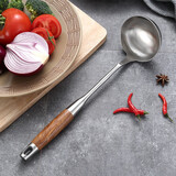 onlycook 锅铲304不锈钢汤勺 加厚木柄炒菜铲子家用牛排煎铲漏勺粉捞勺 汤勺/单个