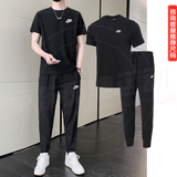 耐克（NIKE）男装运动套装26夏新款休闲简约小标短袖T恤运动长裤卫裤 两件套 黑色T恤+长裤 M/170