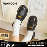 意尔康女鞋羊皮软底一脚蹬乐福鞋平底舒适小皮鞋女 16887W黑色38