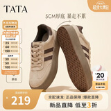 他她（TATA）新款复古增高厚底板鞋女平底德训阿甘鞋 杏/啡 38