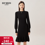 深呼吸DEEP BREATH女装高腰灯笼袖羊毛针织鱼尾小黑裙连衣裙A500219 黑 L (4)