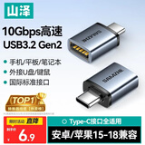 山泽Type-C转换USB3.2Gen2转接头OTG数据线 适用苹果18/17/16安卓华为手机U盘ipad耳机键鼠车载充电