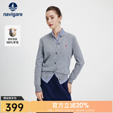 Navigare意大利小帆船毛衣外套女士秋冬款纯羊毛圆领羊毛衫气质针织开衫 烟灰 S