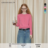 GREEN BELT100%绵羊毛针织开衫外套女修身长袖上衣学院