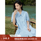 茵曼（INMAN）2026夏女新款田园娃娃裙切尔西领泡泡袖A字连衣裙 浅水蓝 -18525990 XL