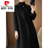皮尔卡丹（pierre cardin）休闲双面绒羊毛大衣女2026秋冬中长款廓形款宽松过膝厚羊毛呢外套 高级黑【袖子不开叉】 S (155) 114斤以内