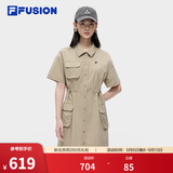 FILA FUSION 斐乐潮牌连衣裙女士工装风梭织时尚宽松衬衫裙活动自如 朦胧卡其-DK XS 155/76A