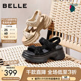 百丽（Belle）繁星亮片休闲凉鞋女2026夏新款商场同款厚底增高凉鞋F4A1DBL6 黑色 37 (235mm)