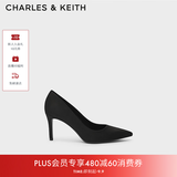 CHARLES&KEITH简约通勤尖头高跟鞋子女鞋休闲单鞋生日礼物送女友CK1-60280245-1 Black Textured黑色纹理 38