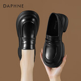 达芙妮单鞋女牛皮厚底乐福鞋一脚蹬小皮鞋女鞋子4023404375 黑色 38