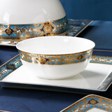 瑞玖金边骨瓷盘子菜盘家用鱼盘面碗带盖品锅轻奢餐具自由组合碗盘碟勺 面碗 6英寸