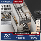 悍高（HIGOLD） 厨房橱柜拉篮碗架抽屉式碗篮加厚304不锈钢底板调味篮双层碗碟篮 750柜2层-时尚304实心圆钢线条篮