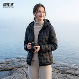 雪中飞羽绒服女短款26冬季韩版修身百搭轻薄90绒连帽通勤外套黑色XL