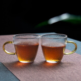 雅集耐热玻璃茶杯 锤纹玻璃杯 耐高温防爆小品茶杯子100ml 2只装 锤纹小茶杯（琥珀把）