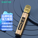索爱（soaiy）MC67话筒音响一体麦克风三喇叭无线蓝牙家庭ktv录音主播自带声卡全民k歌神器【香槟金】