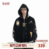 BJHG不计后果新年红色棒球服男款秋季潮牌呢子外套美式复古夹克上衣女 澜夜黑 2XL