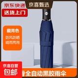 【晴雨两用】手动UV折叠黑胶防晒防外线紫遮阳雨伞 【自动款8骨】藏青UV