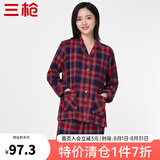 三枪（THREEGUN）家居服男女纯棉新疆棉春秋彩格绒布格纹睡衣开襟翻领情侣居家套装 藏格 M 仅女款