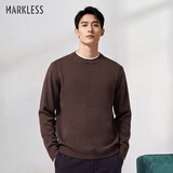 MARKLESS针织衫男秋冬保暖毛衣圆领休闲打底衫1713 咖啡棕  平纹  XL   