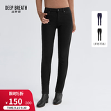 深呼吸DEEP BREATH女装加绒加厚中腰修身弹力休闲小脚牛仔裤女A100140 黑 S (2)