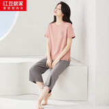 红豆居家（Hodohome）情侣全棉睡衣简约休闲风短袖家居服套装可外穿 女款粉色 L 170/92A