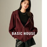 百家好（Basic House）美式复古纯色连帽卫衣女秋季宽松拉链开衫外套 红色 S 90-120斤