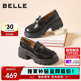 百丽海鸥乐福鞋女厚底英伦小皮鞋春夏通勤单鞋JD007CM5 黑色-哑光 36
