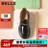百丽海鸥乐福鞋女厚底英伦小皮鞋春夏通勤单鞋JD007CM5 黑色-亮面 38