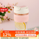 乐扣乐扣（LOCK&LOCK）咖啡杯耐热玻璃水杯子男女学生便携式双饮吸管杯随手杯500ML粉色