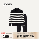 ubras【刘雯同款】慕斯绒条纹保暖加绒家居服套装女加厚加绒睡衣冬季女 小翻领-黑色 M