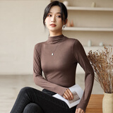 翊尚美半高领打底衫女春秋纯色长袖打底衣女士可外穿新款百搭显瘦上衣 咖啡色 【活动仅限今天】 均码 【80-140斤】【多买更划算】