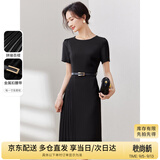 尚都比拉设计感拼接连衣裙夏季高级感气质百褶裙小个子中长裙子 雅黑色 M