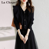 拉夏贝尔（La Chapelle）针织连衣裙女装新款2026年秋冬裙小个子气质中长款毛衣打底裙子 黑色 M （建议95-110斤）