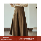茵曼（INMAN）羊毛呢半身裙2026春秋女装新款小个子百褶A字裙子 咖啡色 M