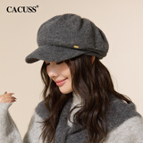 CACUSS羊毛贝雷帽女秋冬文艺报童帽显脸小保暖大头围针织帽女 烟屿墨