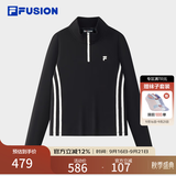 斐乐FILA FUSION潮牌女子针织长袖衫官方秋新季款修身半拉链长T恤 正黑色-BK L 170/88A/L