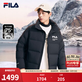 FILA斐乐保暖羽绒服男女经典复古休闲运动连帽长袖印花外套上衣 正黑色-BK 2XL 185/104A