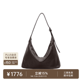 裘真（qiuzhen）【明星推荐】 经典hobo包植鞣牛皮腋下通勤休闲饺子女包 咖啡色-大号（羊皮） 小包/大包
