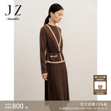 玖姿·安娜蔻浪漫香风半高领羊毛压褶毛衫连衣裙女冬款 咖啡 L