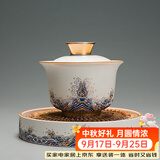 容山堂珐琅彩泡茶杯陶瓷主人杯单杯茶盏公道杯盖碗茶洗壶承茶壶功夫茶具 金丝珐琅壶承+盖碗套装 1个 150ml