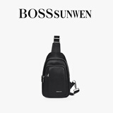 BOSSSUNWEN男士胸包品牌单肩斜挎包轻奢商务通勤简约真皮包送男友生日礼物