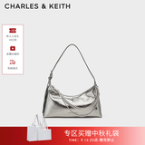 CHARLES&KEITH柔软拉链式褶皱单肩包腋下包包女包生日礼物CK2-40782472 Pewter锡灰色 S