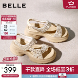 百丽（Belle）繁星亮片休闲凉鞋女2026夏新款商场同款厚底增高凉鞋F4A1DBL6 杏色 34 (220mm)