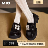 MIO许我耀眼赵露思同款/米奥新款甜酷女鞋中跟乐福鞋厚底一脚蹬单鞋 黑色 35